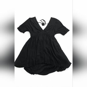 OLAESA Black Babydoll Dress | V-Neck Tie Back | Size Small | NWT